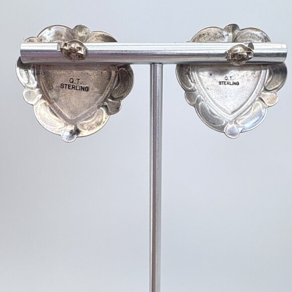 VTG Sterling Silver 925 Turquoise Bear Paw Heart Earrings Size 1" Length - Picture 7 of 11